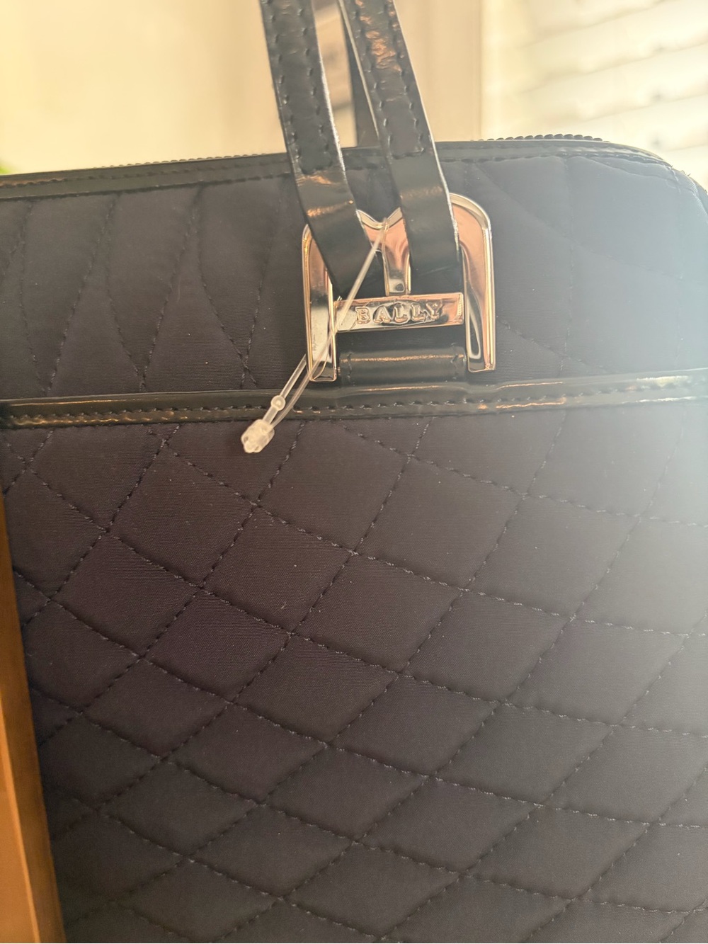 Vintage BALLY Black Quilted Nylon & Leather Satchel Shoulder Bag NWT - Picture 8 of 13